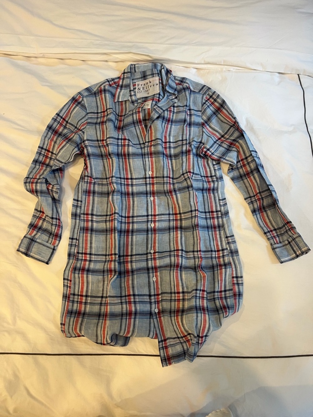 Frank & Eileen Mary Light Blue, Navy and Red Plaid Button-Down Linen Dress - Picture 6 of 6